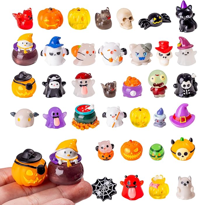 44P Mini Halloween Figurines Tiny Figures Resin Miniature Little Small Figurines Bulk for Micro Fairy Garden Landscape Accessories Hide Crafts Decor