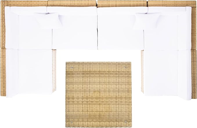 SAFAVIEH Outdoor Collection Diona Natural/White Wicker Conversation Patio Set