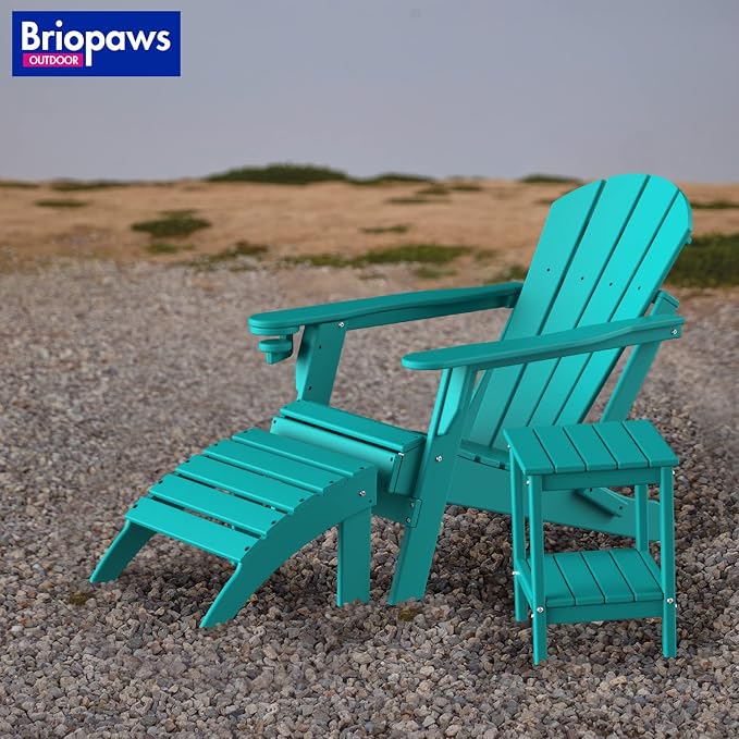 BRIOPAWS Outdoor-Side-Tables | Set of 2 | Small | HDPE Plastic | Patio End-Table | 2-Shelf Adirondack Outside Tables | All Weather | for Poolside Front Porch Indoor Living Room | 14" x 13" | Aqua