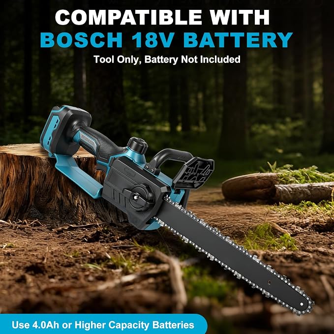 12 Inch Brushless Chainsaw Cordless for Bosch 18V Battery, Handheld Electric Chain Saw with 3 Chains, Tool-free Chain Tension and Auto Oiling for Wood Cutting Tree Trimming (Battery Not Included)