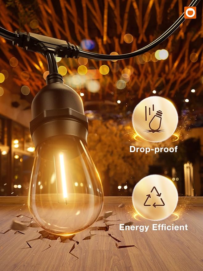 addlon LED Outdoor String Lights 24FT Edison Vintage Weatherproof ETL | Commercial Grade Strand with Shatterproof Bulbs, Decorative Hanging Lights for Patio Backyard Garden Cafe Bistro Deck