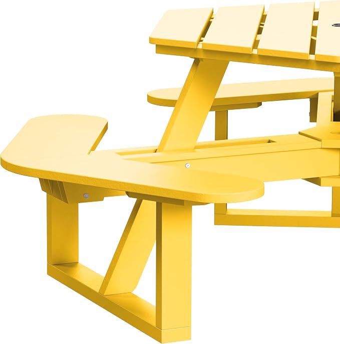 Shoreline Made in USA Hexagon Picnic Table, Seating for 6, Sunbeam Yellow