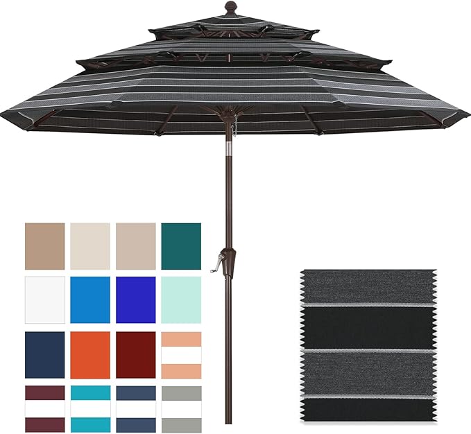 ABCCANOPY 5-Year 10-Year No Fading 9FT 3 Tiers Patio Umbrella, Outdoor Table Umbrella with 8 Sturdy Ribs for Deck, Backyard, Garden, Yard