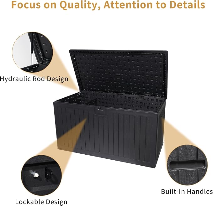 BIGTO Outdoor Deck Box Waterproof, Extra Large Plastic Patio Storage Cabinet with Lockable Black 69.7"*32.3"*32.3" Patio Furniture