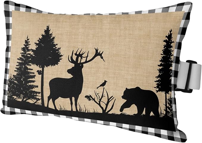 Outdoor Pillows Covers with Inserts Christmas Animal Moose Elk Xmas Tree Waterproof Recliner Pillow with Adjustable Strap Throw Pillows for Patio Furniture Pool Lounge Chair, 11x16 inch, 1PCS