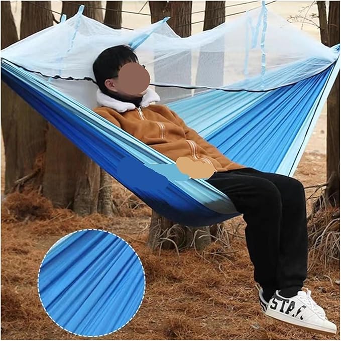 Hammock. Outdoor Camping Parachute Cloth Portable Anti Rollover and Anti Mosquito Hammock .Hammocks for Outside(Blue Light Blue)