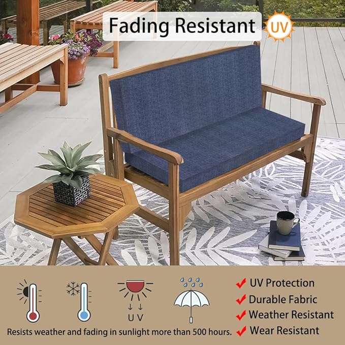 Magpie Fabrics Patio Bench Cushion Cover 45x18x3 Inch, NO Insert! Water&Fade Resistant Outdoor Loveseat Replacement Cover with Zipper (Navy Blue Textured)