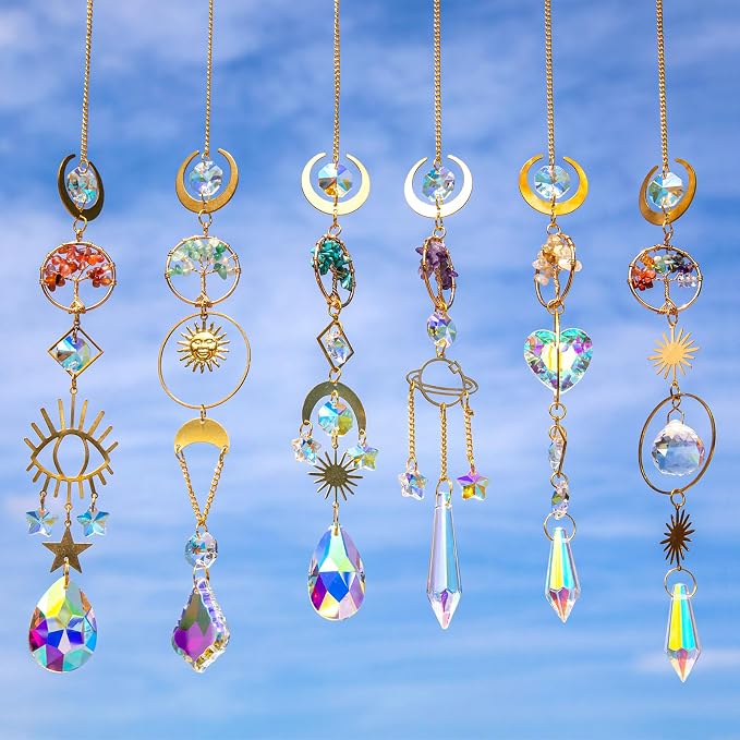 BlumWay Crystal Suncatcher, Hanging Suncatchers with Crystals Light, 6 PCS | Sun Catchers Indoor Window, Crystals Prism Light Catcher, Tree of Life, Crystal Suncatchers Indoor Outdoor, Home Garden Decor