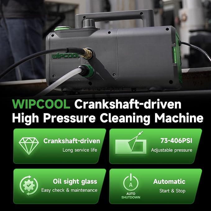 WIPCOOL C28T Crankshaft-Driven HVAC Coil Cleaning Machine, 72–406 PSI Adjustable, 3/4 HP Portable High Pressure Washer with Long Service Life
