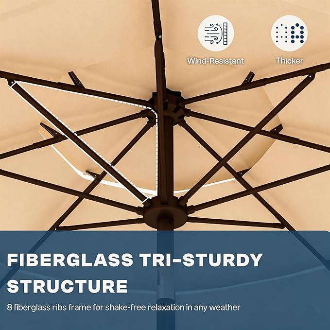 10ft Patio Umbrella, 3 Tier Outdoor Market Table Umbrellas with 8 Fiberglass Ribs and Push Button Tilt, Windproof, Vented Canopy, UV Protection for Deck, Pool, Backyard