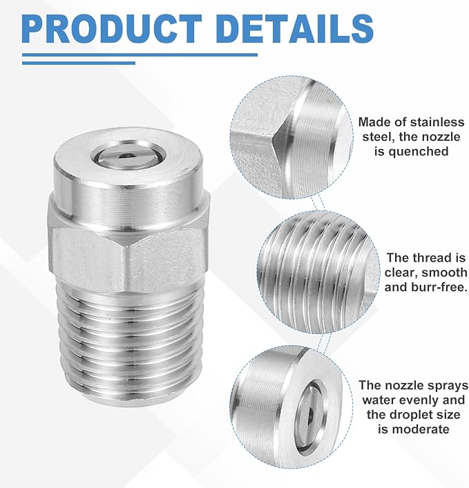 uxcell 2Pcs Pressure Washer Nozzle, Stainless Steel Thread Nozzles Tips, Universal Replacement for Undercarriage Cleaner Water Broom, 1/4 Inch NPT Male, 25 Degree 050 Orifice
