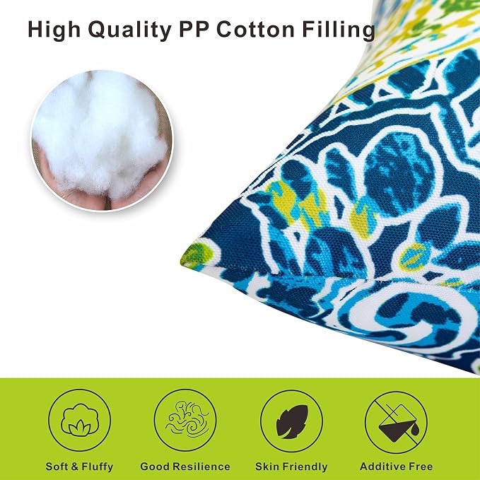 JMGBird Green Outdoor Pillows Waterproof Outdoor Pillow Covers with Insert | 18x18 Outdoor Throw Pillows Waterproof Outdoor Patio Pillows Paisley Print Decorative Pillows for Couch ,Patio Furniture