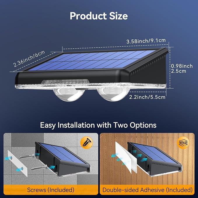 TECKNET Solar Fence Lights Outdoor, Solar Lights for Driveway Fence(12Pack) | 3 Color Modes, IP66 Waterproof with High-Brightness LEDs for Patio, Wall, Railing and Backyard