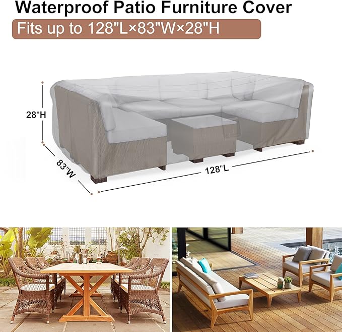 Patio Furniture Set Cover Waterproof, Mrrihand Outdoor Sectional Sofa Set Cover Heavy Duty 600D Table and Chair Set Cover 128" L×83" W×28" H