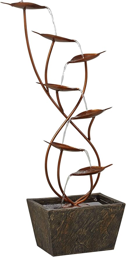 Ashton Curved Leaves 41" High Large Modern Indoor Outdoor Cottage Core Decor Copper Resin Floor Fountain Standing Waterfall Tiered Cascading Water Feature for Outside Garden Patio - John Timberland