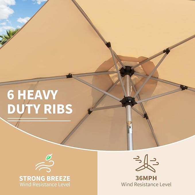 Domi 7.5FT Patio Umbrella, Outdoor Table Umbrella with Aluminum Pole, UV Protection Waterproof Market Sun Umbrella with Push Button Tilt and Crank for Garden, Deck, Backyard, Pool (Beige)