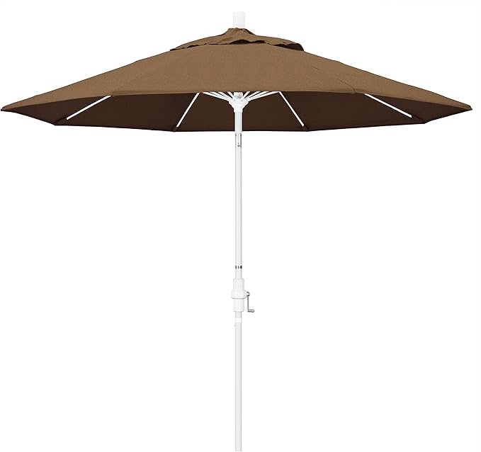 California Umbrella 9' Round Crank Lift, Collar Tilt, Aluminum Pole, Fiberglass Rib Patio Umbrella, White Finish