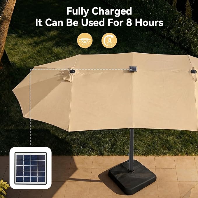Aoxun 15ft Patio Umbrella with Base Included, Outdoor Double-Sided Rectangular Umbrella with Crank Handle & Ventilation, Large Standing Umbrella for Pool, Deck, Lawn, Backyard & Beach