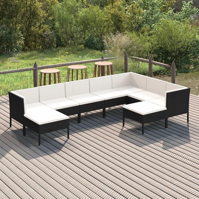9 Piece Patio Lounge Set with Cushions,Patio Sofa,Outdoor Daybed,Patio Seating,Outdoor Furniture Sets,Patio Conversation Sets,Modern Set,Outdoor Patio Chairs,Patio Furniture Set, Poly Rattan Black