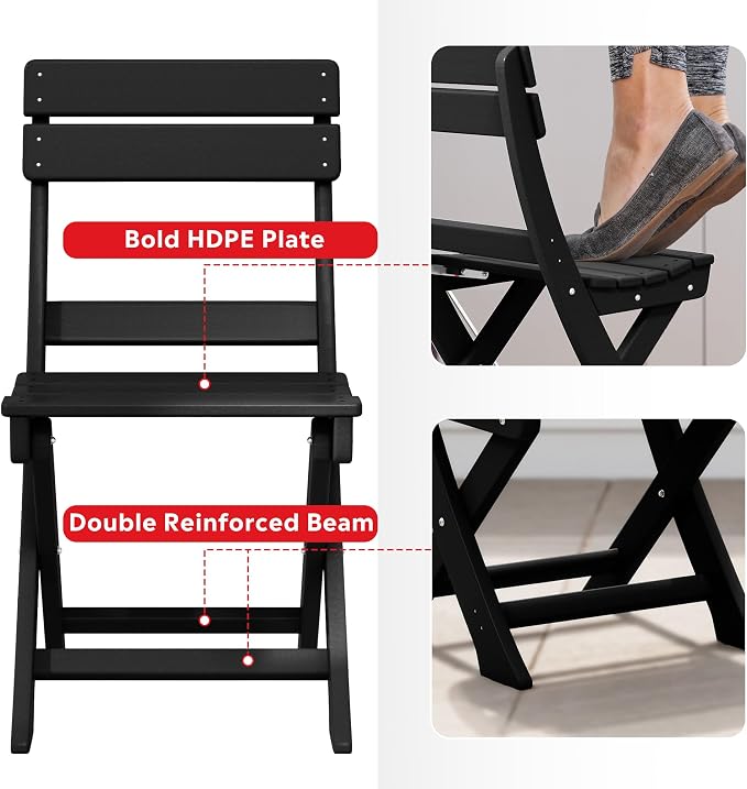 Costaelm Outdoor Bistro Table and Chairs Set of 2, Round Portable Folding Bar Height Barstool Set of 3, Tall Balcony Pub High Top Table 3 piece Patio Set for Deck, Backyard, Garden, Black