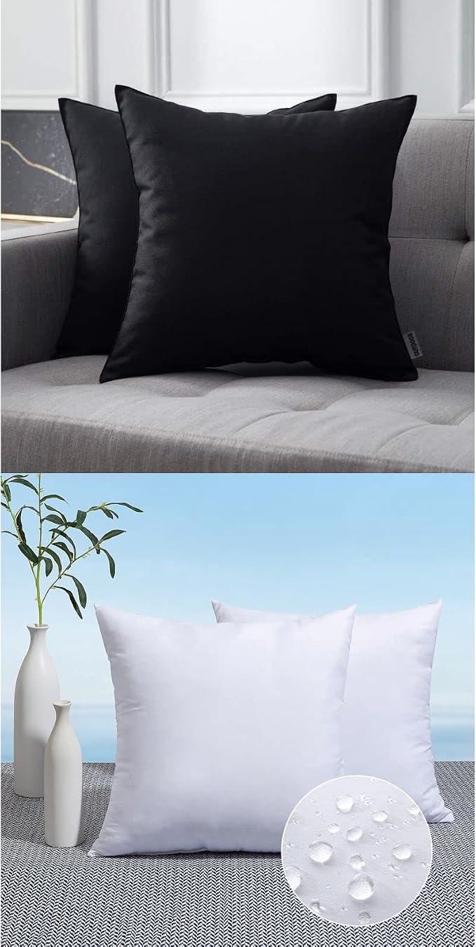 MIULEE Set of 2 Decorative Outdoor Waterproof Pillow Covers Blend 18x18 Outdoor Pillow Inserts for Patio Furniture, Black