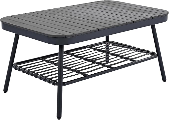 Montary 4-Piece U-Shaped Outdoor Patio Conversation Set - Metal Chairs with Woven Rope Design, Includes Acacia Coffee Table & Thick Cushions for Garden,Poolside, Balcony, Backyard (Gray)