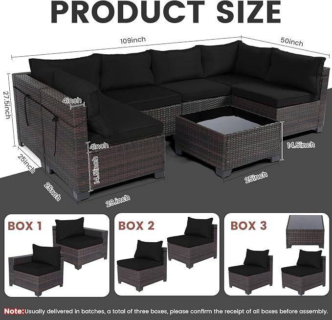 LEVELEVE 7 Pieces Outdoor Patio Furniture Sets,Rattan Conversation Sectional Set,Manual Weaving Wicker Patio Sofa with Tea Table