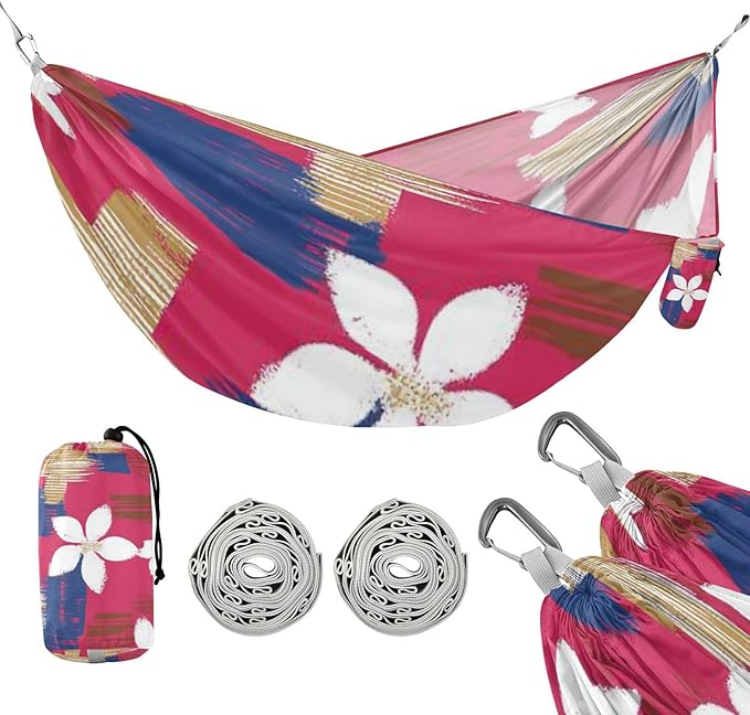 Red Flowers Japanese 330lb Capacity Camping Hammock with Tree Straps Portable Hammock for Indoor Outdoor Patio hamacas para adultos con soporte