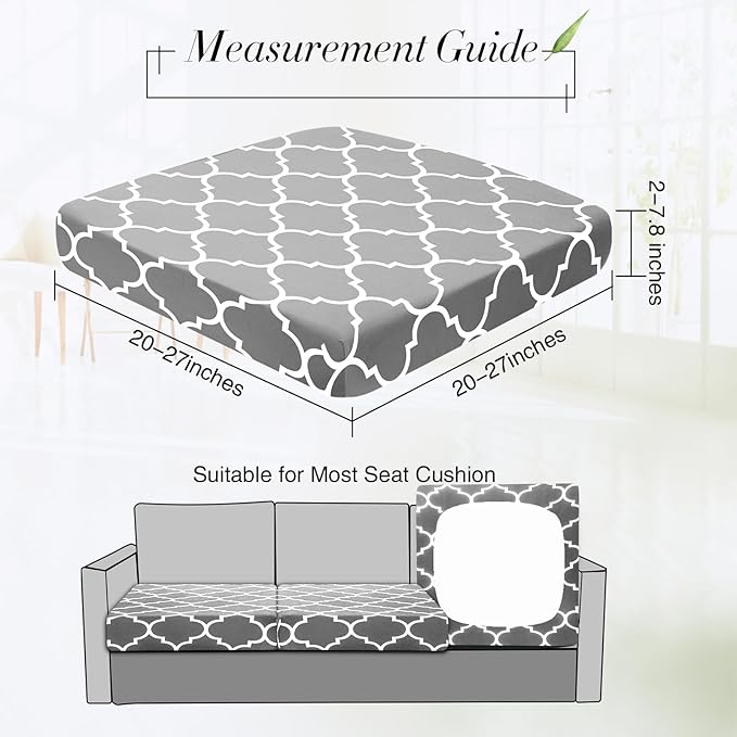 Newwiee 4 Pcs Waterproof Outdoor Cushion Covers for Patio Furniture Stretch Outdoor Couch Cushion Covers Replacement Moroccan Pattern Chair Seat Sofa Slipcovers Soft Flexibility Protector(Gray)
