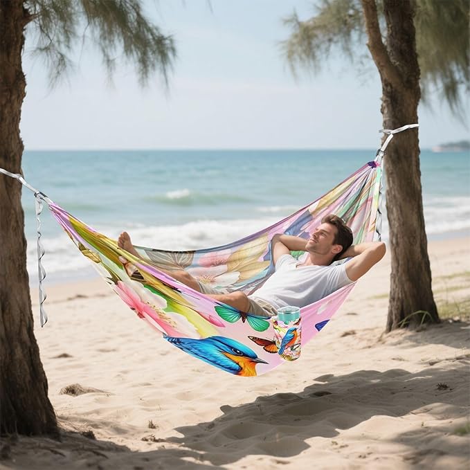 Hammocks for Outside Blue Birds Camping Hammock Portable Hammocks with Tree Straps and Carry Bag Camping Accessories for Hiking Beach Outdoor