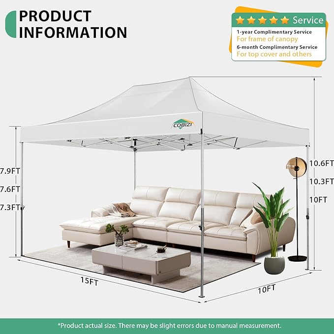 COBIZI 10x15 Pop up Canopy Tent Heavy Duty, Easy Set-up Commercial Outdoor Party Tent, 100% Waterproof Wedding Tents Gazebo, 3 Height Adjustable with Handbag, White