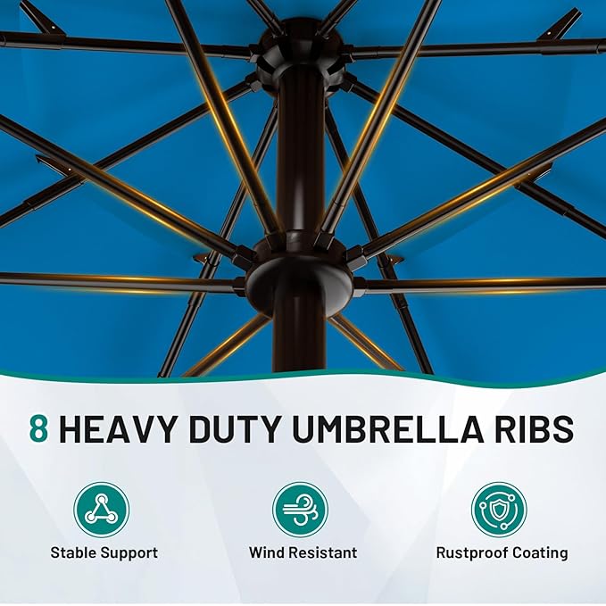 AreShark 9FT 3-Tiers Patio Umbrella with Valance, Outdoor Umbrellas with Crank/Tilt, Table Market Umbrella Vented w/ 8 Sturdy Ribs for Garden, Deck, Backyard, and Pool, Royal Blue