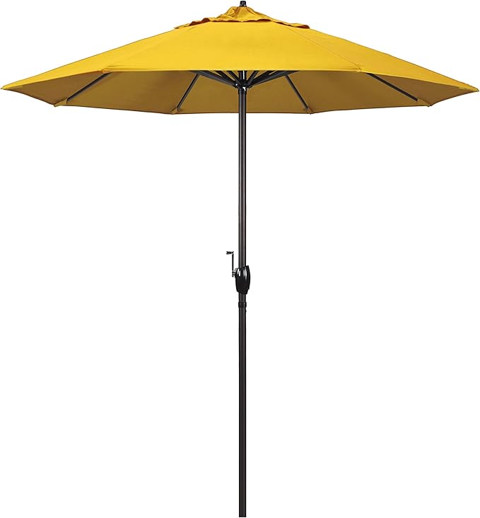 California Umbrella 7.5' Round Sunbrella Aluminum Outdoor Deck, Pool or Patio Umbrella, Crank Lift, Auto Tilt, Bronze Pole, Sunflower Yellow