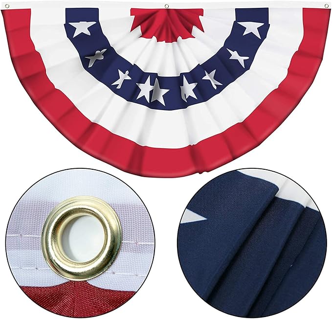 American Flag Bunting Patriotic Pleated Fan Flag USA Flags with Brass Grommets and Zip Ties for 4th of July Memorial Day Decoration Outdoor (8, 1.5x3 Feet)