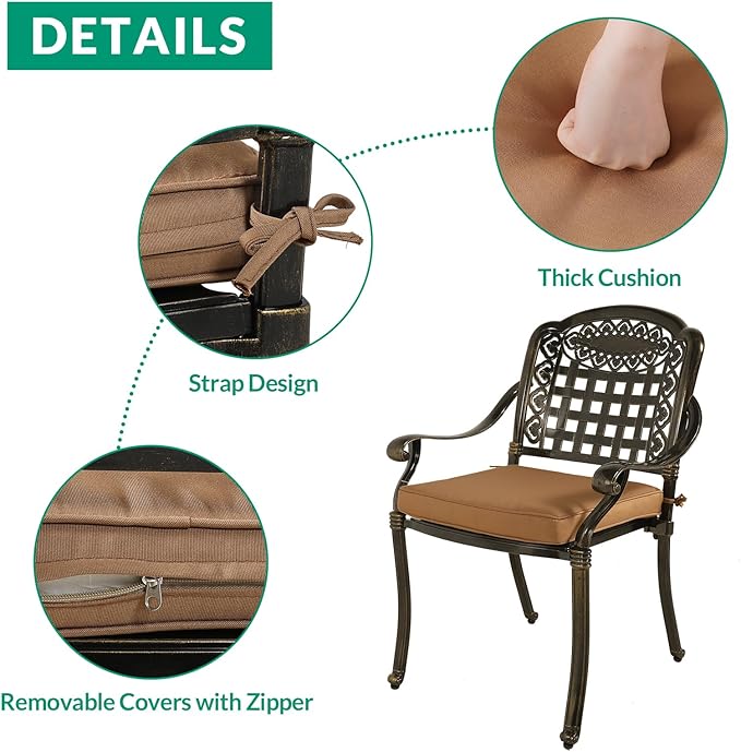 VIVIJASON 9-Piece Outdoor Furniture Dining Set, Rust-Free Cast Aluminum Patio Conversation Set, Include 8 Cushioned Chairs & 61" Round Dining Table with 31" Lazy Susan, Umbrella Hole, Khaki
