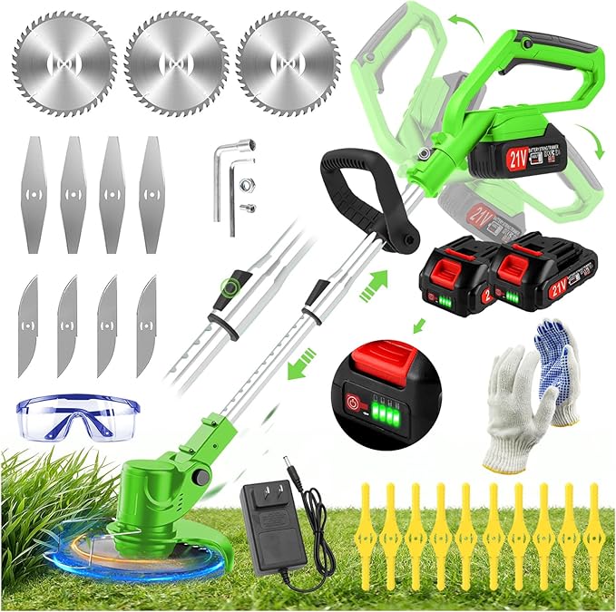 21V Electric Weed Wacker Cordless ElectricWeed Wacker Eater with 2 * 4.0Ah Batteries & Charger Lightweight Grass Trimmer Weed Cutter Suitable for Garden & Yard Lawn Care