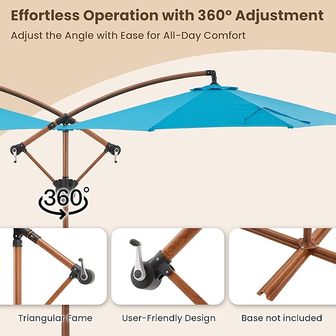 COSIEST Offset Patio Umbrella, Cantilever Hanging Outdoor Umbrella w/360-degree Rotation, Handy Crank, UV/Waterproof Canopy, 6 Ribs for Market, Backyard, Poolside, Garden