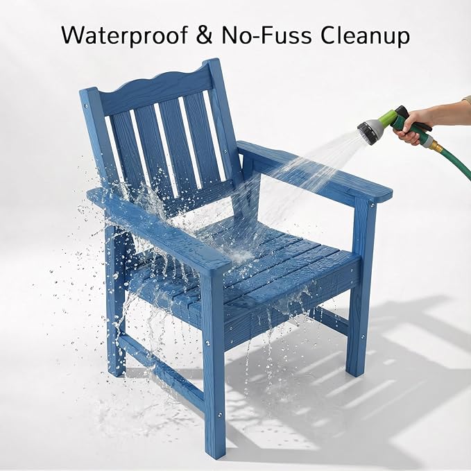 Stoog Outdoor Chairs & Bench Set, All-Weather Patio Furniture Set, Include 2 Patio Chairs and 1 Bench, Blue