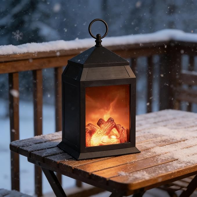 Simulated LED Fireplace Lantern Battery Powered Flameless Light with Simulation Flame Table Decorative Lamp Mini Fireplace Ornament for Cozy Home Decor Free Standing Electric Log Burner