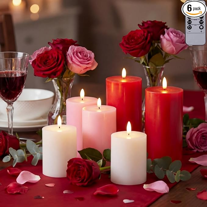6 Pcs Mother's Day Flameless Candles LED Flameless Pillar Candles Wax LED Fake Candle with Remote and Timer Flickering H 4" 5" 6" for Home Table Dating Wedding Party Decor