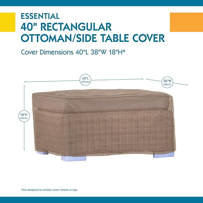 DUCKCOVERS Essential Water-Resistant 40 Inch Rectangular Ottoman/Side Table Cover, Outdoor Ottoman Cover