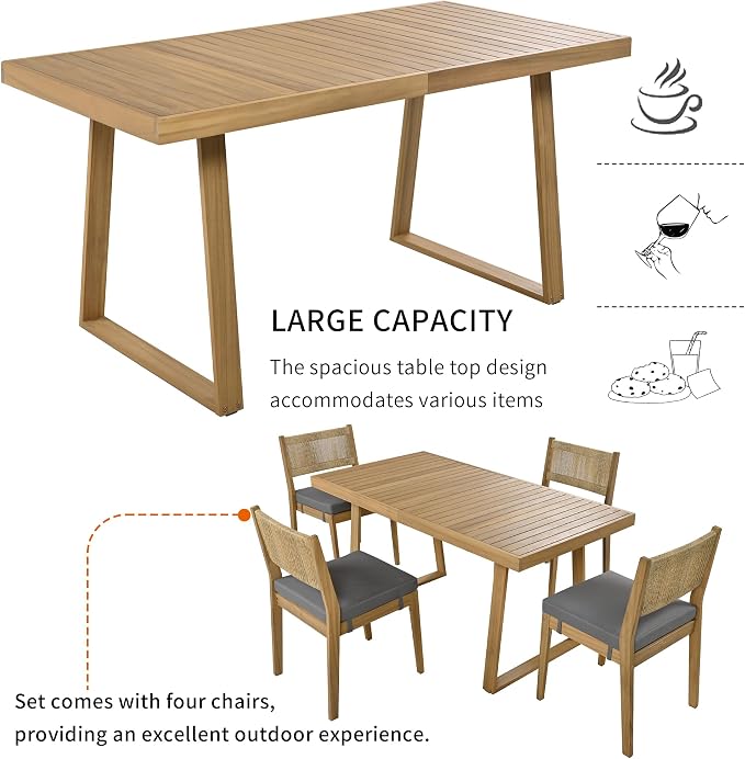 VilroCaz 5 Pieces Patio Dining Set, Acacia Wood Dining Table and Chair Set, All-Weather Outdoor Conversation Set Gathering Set with Thick Cushions for Garden Backyard Balcony (Gray+Acacia5)