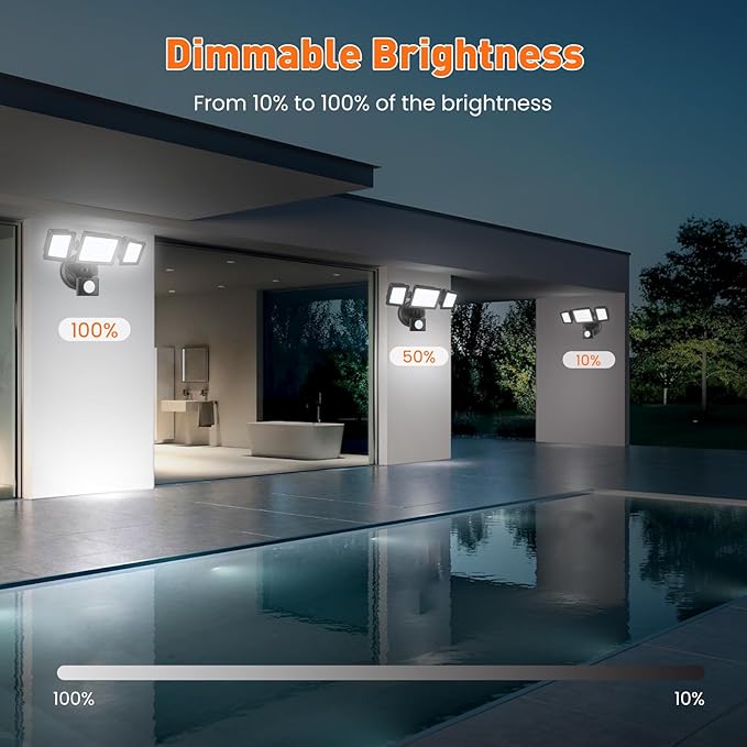 ALUSSO Motion Sensor Outdoor Lights 120V, 36W 3000LM Flood Lights Outdoor Motion Sensor with Remote, Dimmable Brightness 3000K-6000K CCT IP65 3 Heads Outdoor Flood Light for House Garage 2 Pack