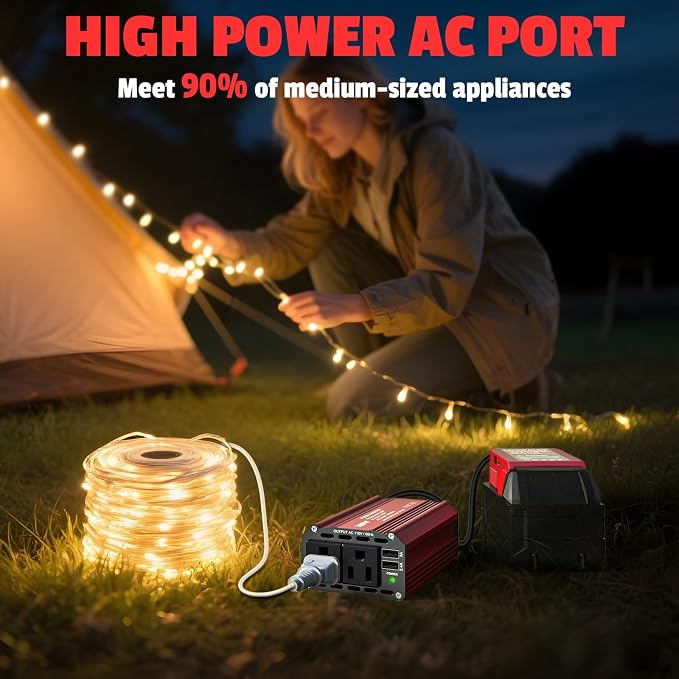 300W Power Inverter DC 18V to AC 110V Compatible with Milwaukee: LIVOWALNY Battery Inverter Charger Adapter Power Supply with 2 AC & 5.4A Dual USB Ports for Car, Vehicles, Laptop, String Light