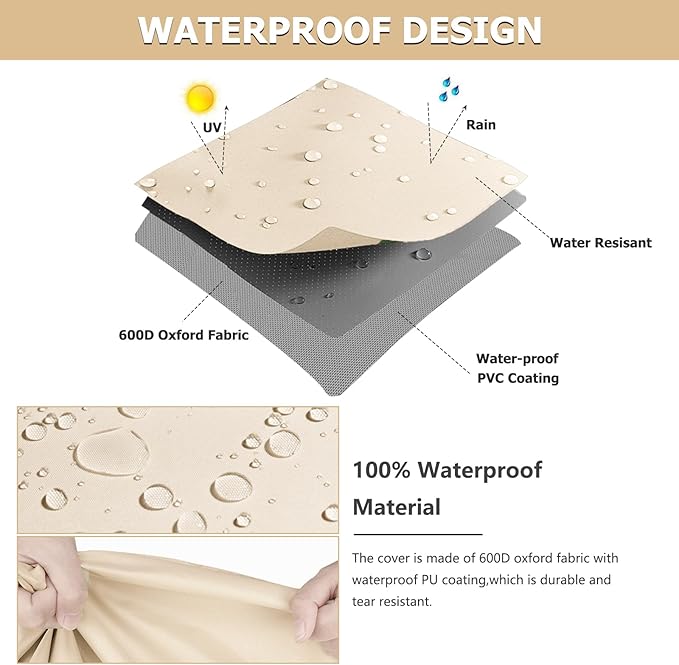 Outdoor Swivel Chair Covers 2 Pack, 35 W x 37 D x 38.5 H inches, 600D Heavy Duty Waterproof Patio Chair Cover, Outdoor Furniture Covers for Lawn/Garden Chiars, Lvory&Brown
