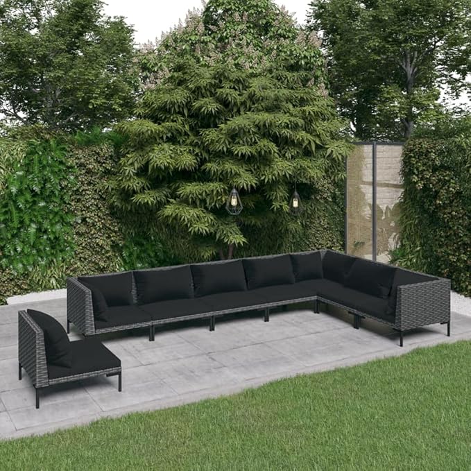 Patio Lounge Set with Cushions,Outdoor Table and Chairs Set,Terrace Conversation Set Furniture,Outdoor Furniture,for Garden,Backyard,8 Piece Poly Rattan Dark Gray