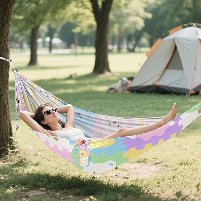 Cute Cartoon Childish Pattern Colorful 330lb Capacity Camping Hammock Backyard Hammock for Camping & Hiking Essential Base de hamaca para adultos