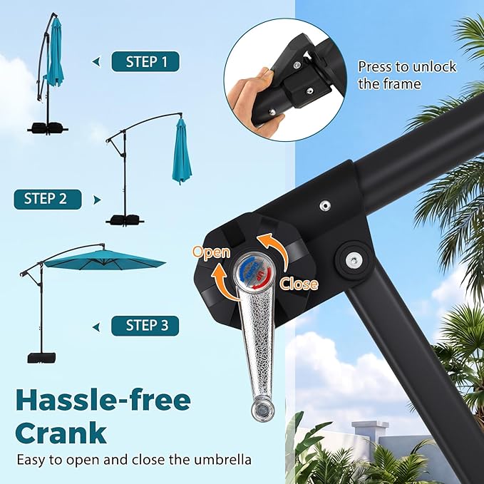 Tangkula 10ft Patio Umbrella with Base Included, Offset Cantilever Outdoor Umbrella with 360 Degree Rotation, 2 Sandbags, Crank Handle for Pool Deck Garden Backyard
