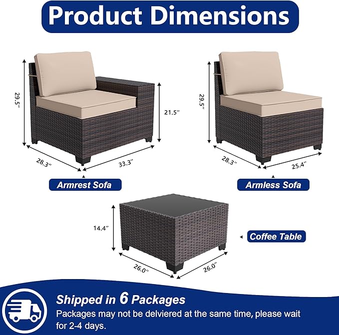 Outdoor Patio Furniture Set, 12 Pieces Outdoor Sectional Furniture High Backrest Patio Sofa, All-Weather PE Rattan Patio Conversation Set with Coffee Table & Cushions(Brown).