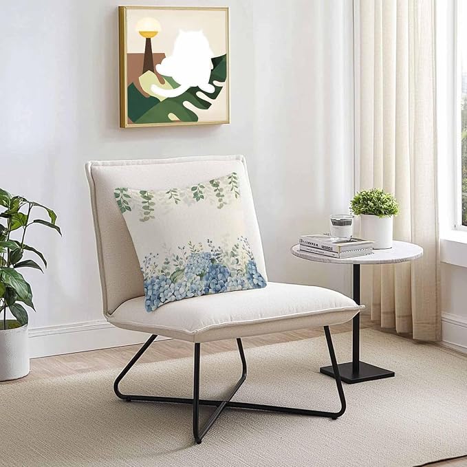 Hydrangea Flower Outdoor Throw Pillow Covers Waterproof Eucalyptus Pillow Cases 16x16in,Green Leaf Retro Linen Decorative Boho Pillow Covers Cushion Cases for Couch Sofa Patio Garden 2 Pack